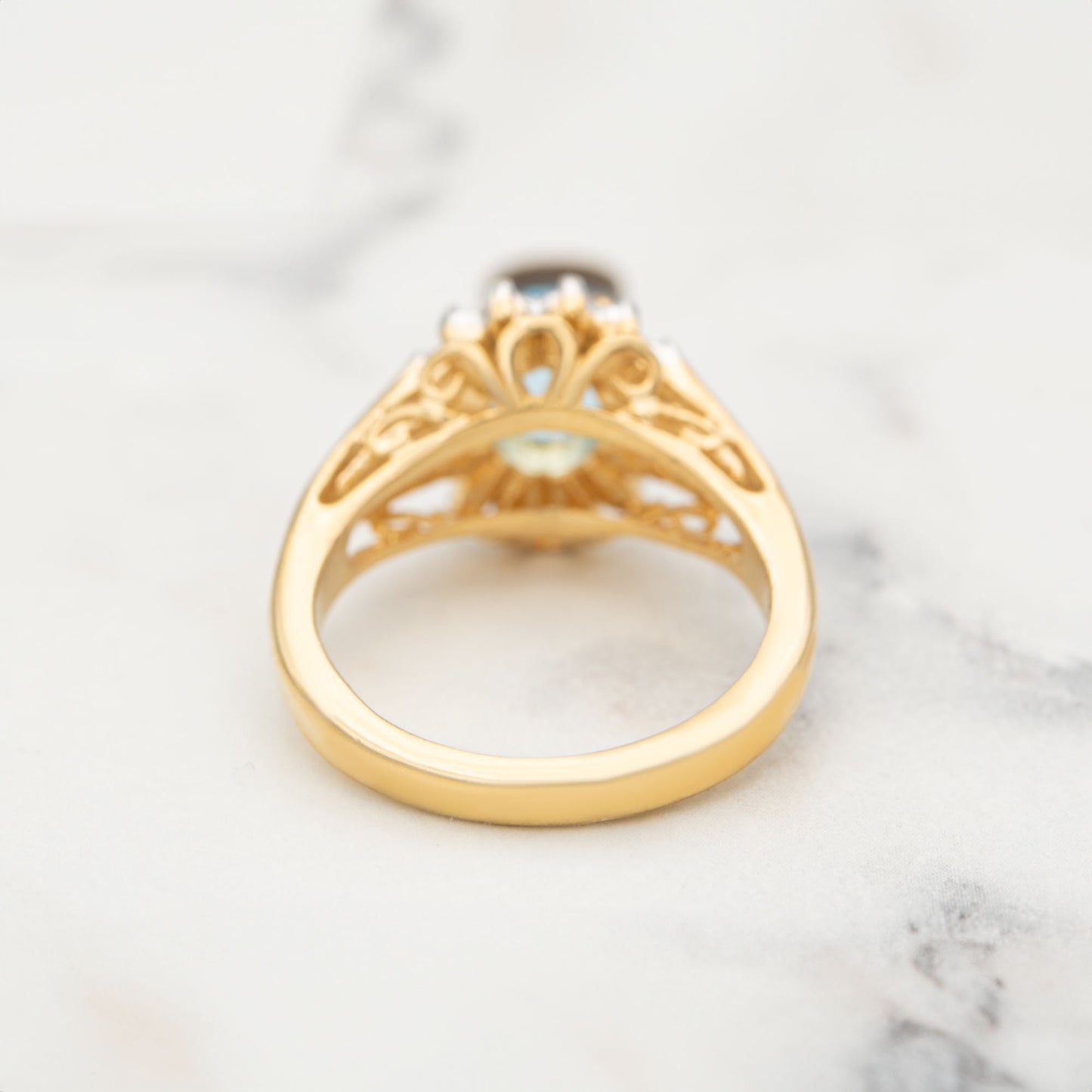 Vintage Aquamarine Crystal Halo Ring - 18kt HGE Gold Electroplated with Austrian Crystals, Made in USA jewelry image 1