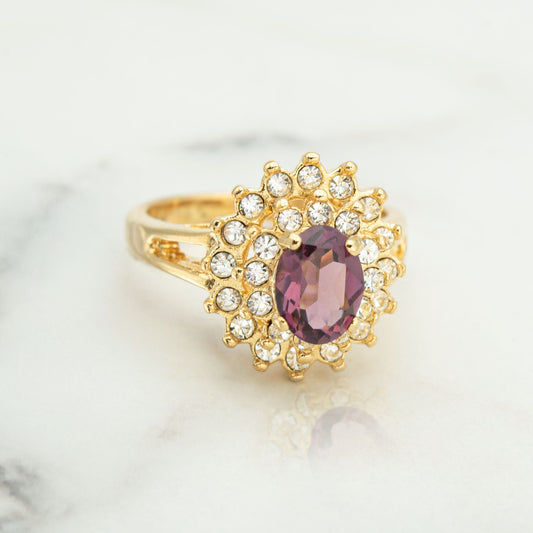 Vintage Amethyst Austrian Crystal Cocktail Ring - 18k Gold Electroplated jewelry image 1