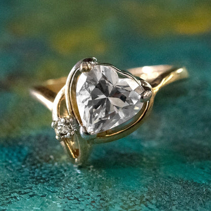 Vintage Heart Shaped Cubic Zirconia Ring 18k Yellow Gold Electroplated Made in USA jewelry image 1