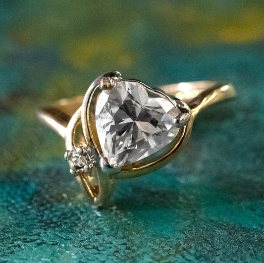 Vintage Heart Shaped Cubic Zirconia Ring 18k Yellow Gold Electroplated Made in USA jewelry image 1