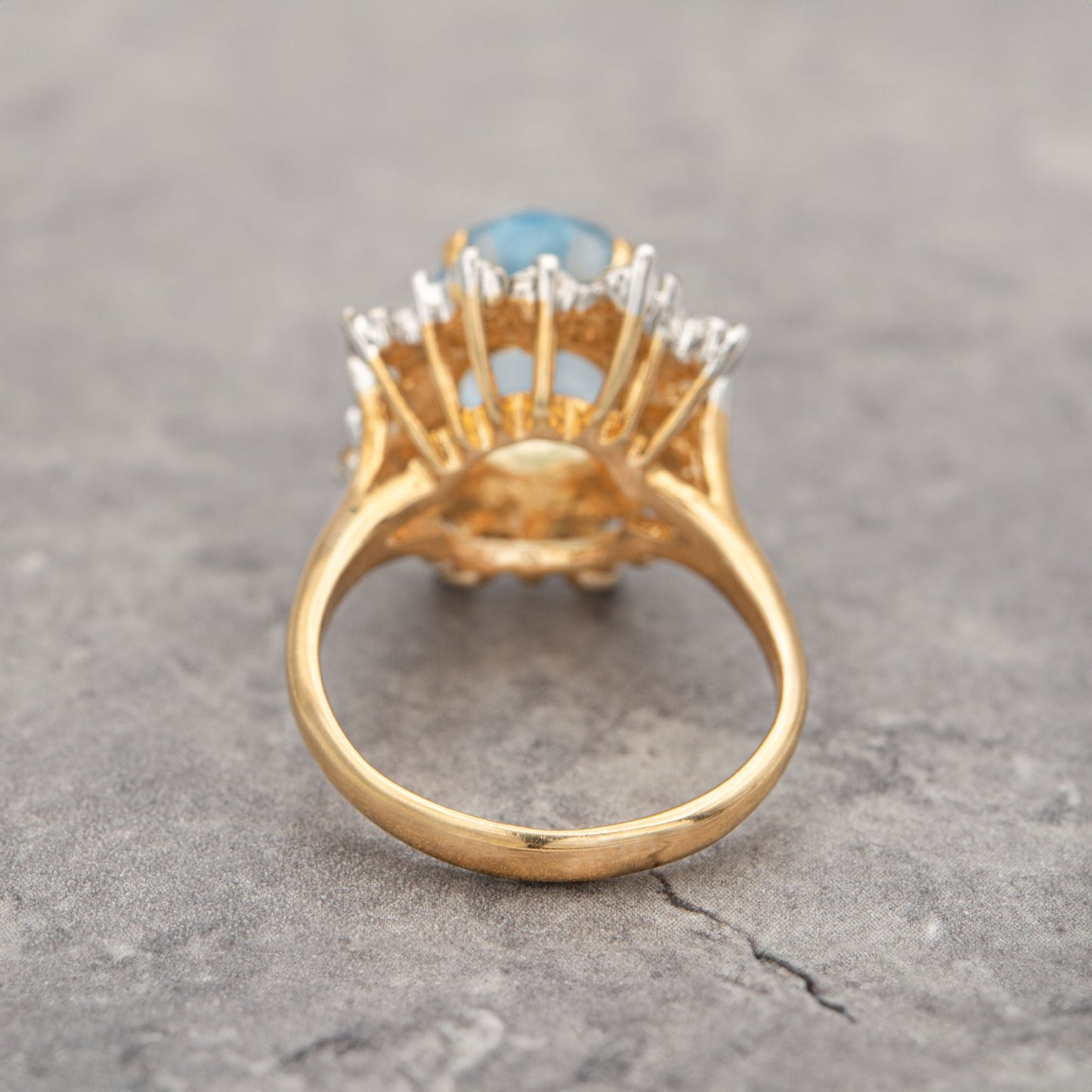 Vintage 1970s Aquamarine Austrian Crystal Cocktail Ring - 18k Gold Electroplated - Made in USA jewelry image 1