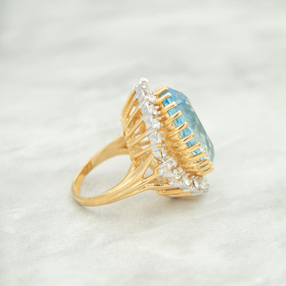 Vintage Aquamarine Austrian Crystal Cocktail Ring - 18k Gold Electroplated, Made in USA jewelry image 1