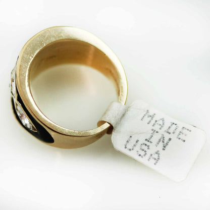 Vintage 1980s White Enamel Ring with Pink Austrian Crystal Leaf Motif - 18k Gold Plated jewelry image 1