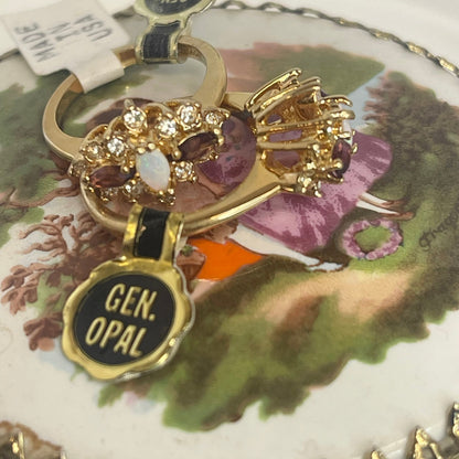 Vintage Victorian Style Genuine Opal and Amethyst Crystal Cluster Ring - 18k Yellow Gold Electroplated - Made in USA jewelry image 1
