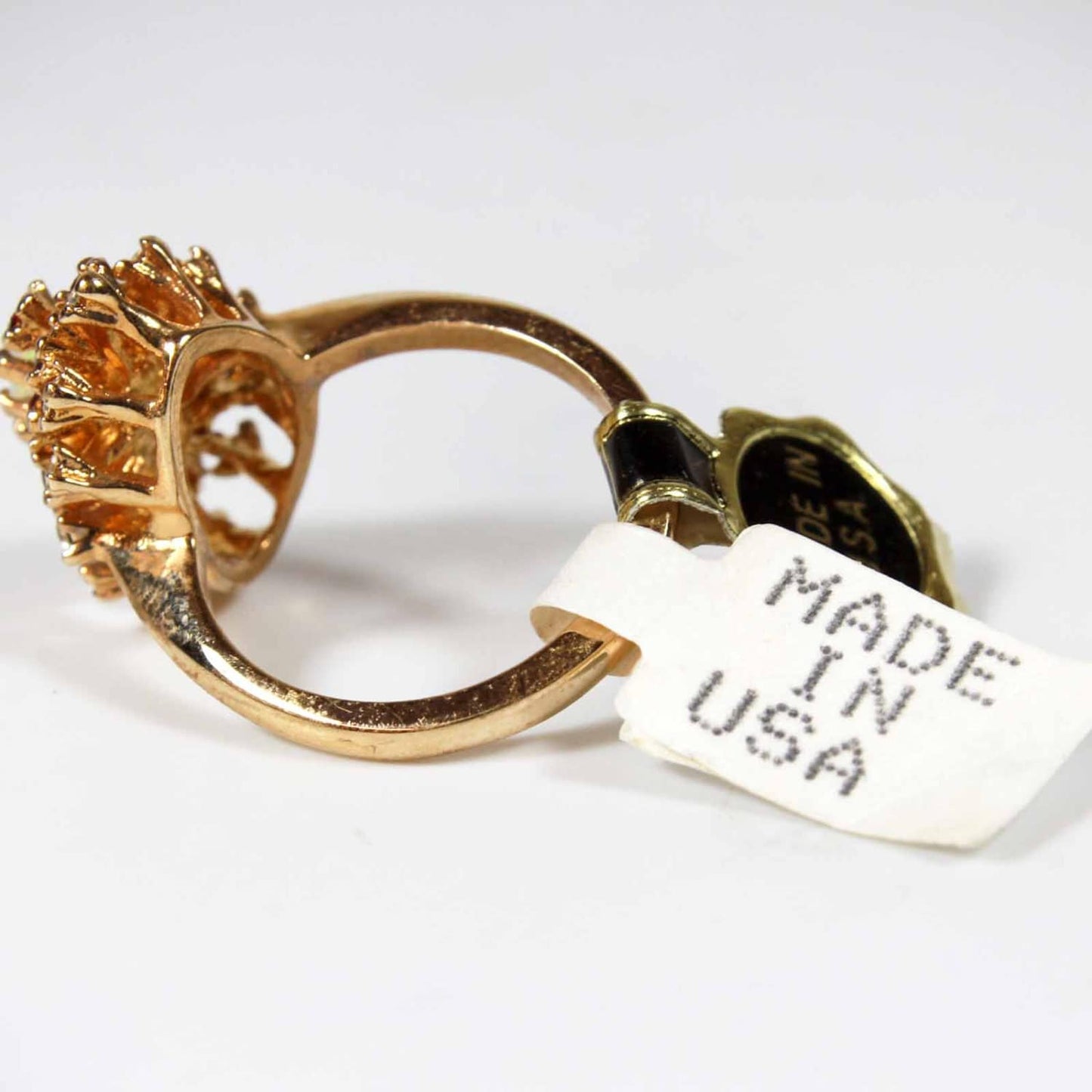 Vintage 1970s Harlequin Opal Cocktail Ring with Clear Austrian Crystals - 18kt Gold Electroplated jewelry image 1