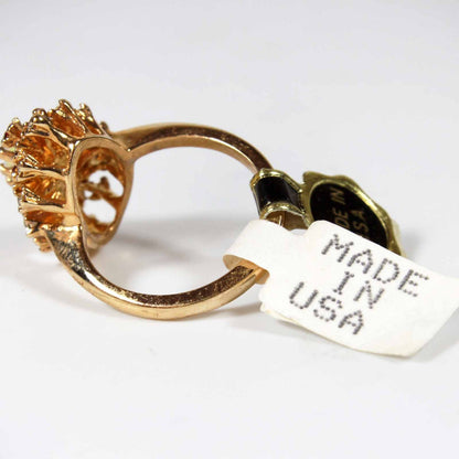 Vintage Genuine Opal Ring with Clear Austrian Crystals – 18kt Yellow Gold Electroplated jewelry image 1