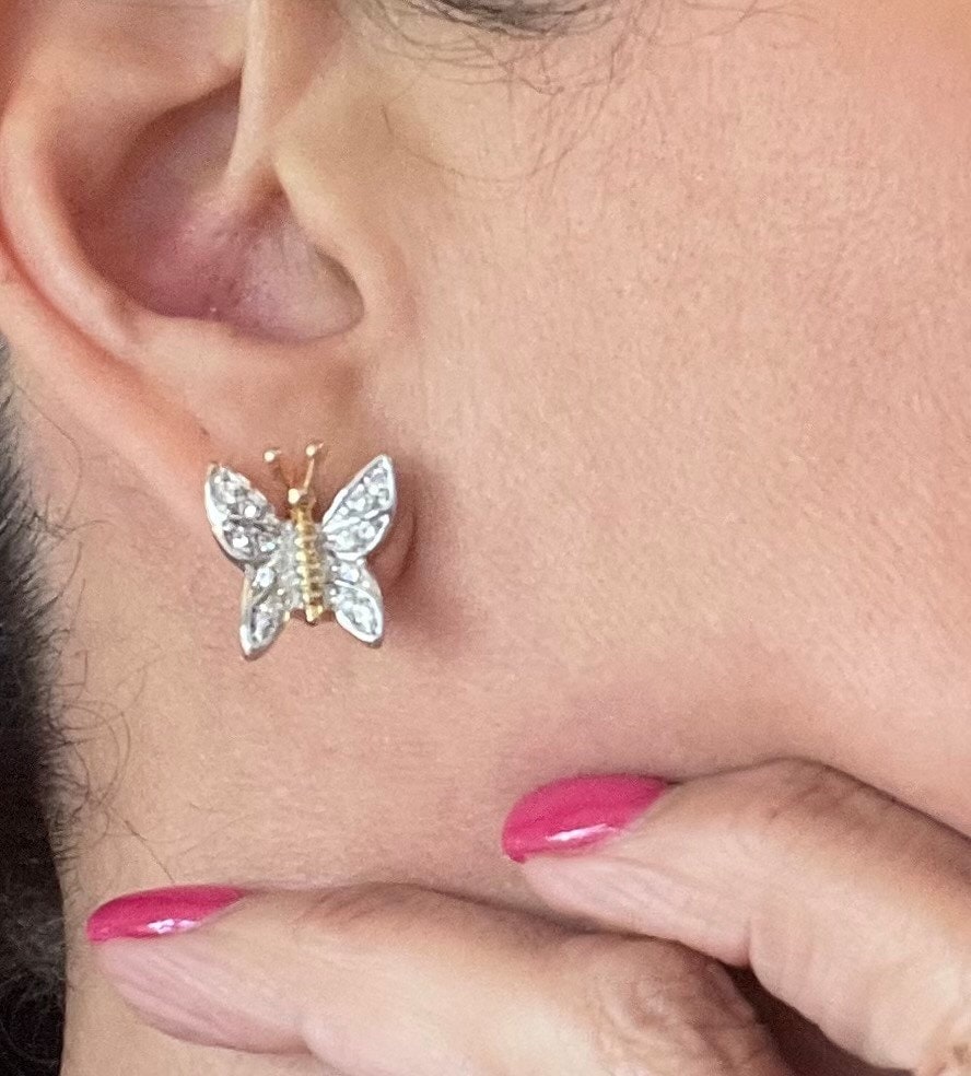 Vintage Clear Austrian Crystal Butterfly Post Earrings - Two-Tone Gold and Silver Plated jewelry image 1