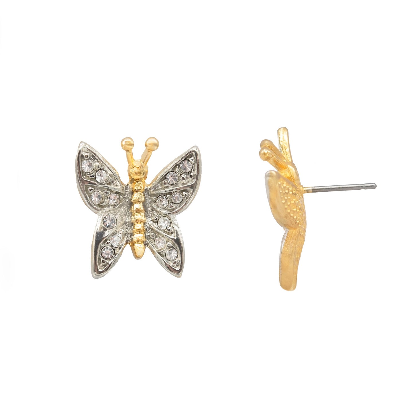 Vintage Clear Austrian Crystal Butterfly Post Earrings - Two-Tone Gold and Silver Plated jewelry image 1
