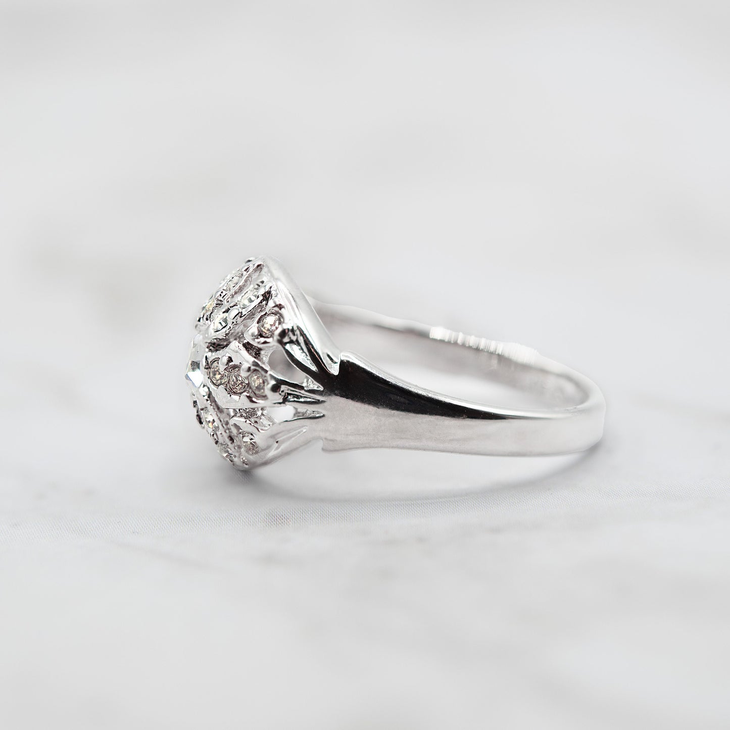 Vintage 1970s Edwardian Style Princess Ring - 18k White Gold Electroplated with Austrian Crystals jewelry image 1