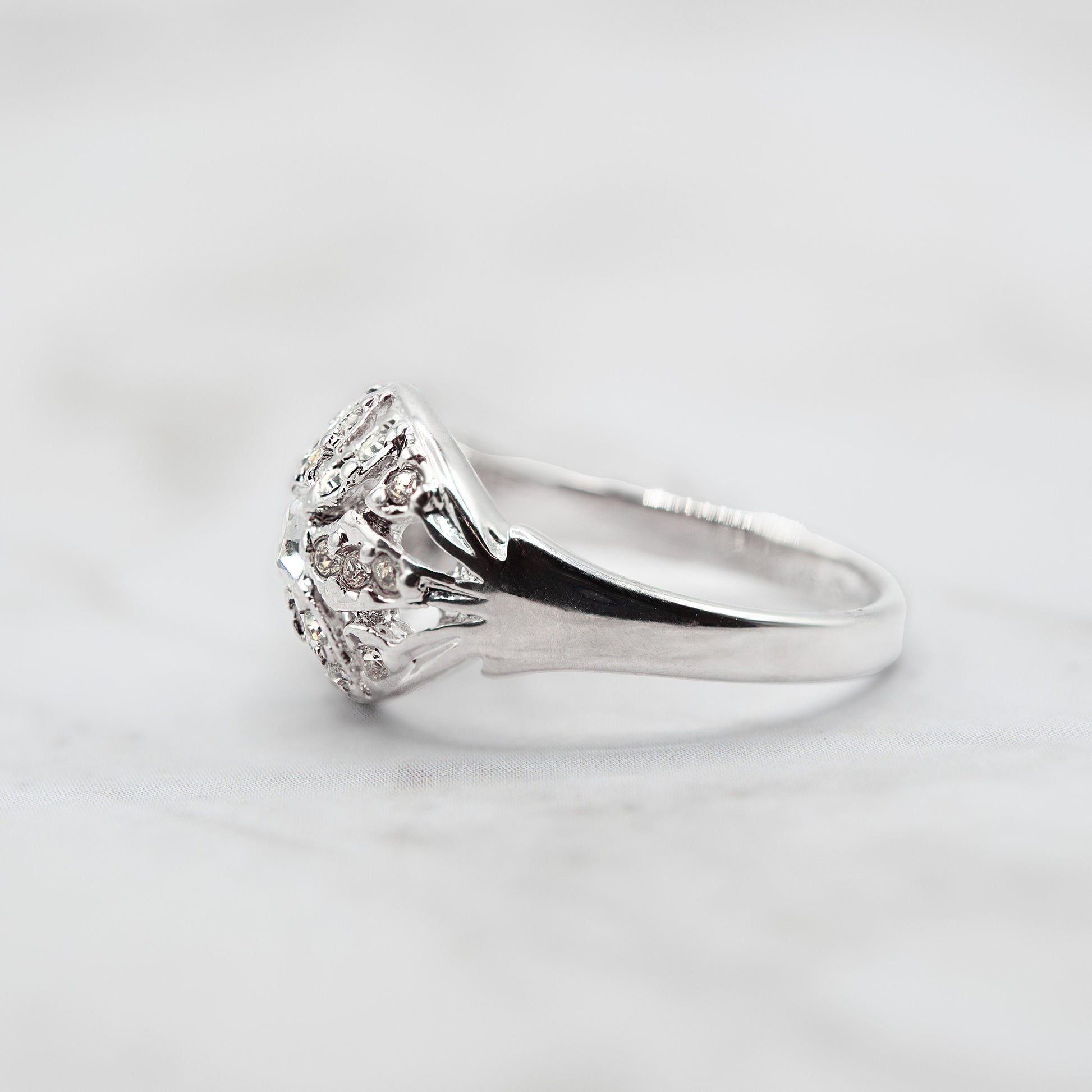 Vintage 1970s Edwardian Style Princess Ring - 18k White Gold Electroplated with Austrian Crystals jewelry image 1