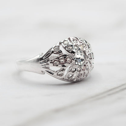 Vintage 1970s Edwardian Style Princess Ring - 18k White Gold Electroplated with Austrian Crystals jewelry image 1