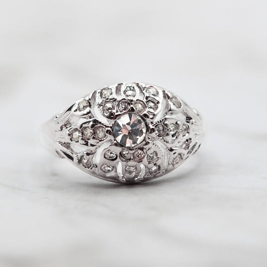 Vintage 1970s Edwardian Style Princess Ring - 18k White Gold Electroplated with Austrian Crystals jewelry image 1