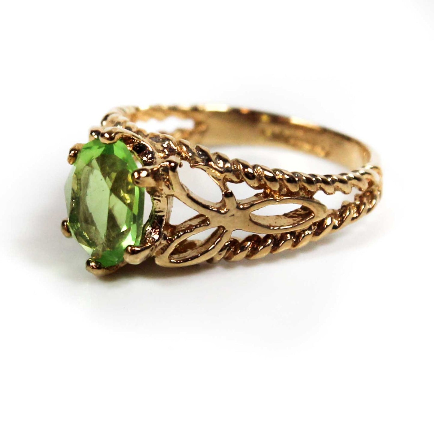 Vintage Peridot Austrian Crystal 18k Gold Electroplated Filigree Cocktail Ring - Made in USA jewelry image 1