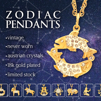Vintage Gold Electroplated Zodiac Pendant Necklace with Austrian Crystals jewelry image 1