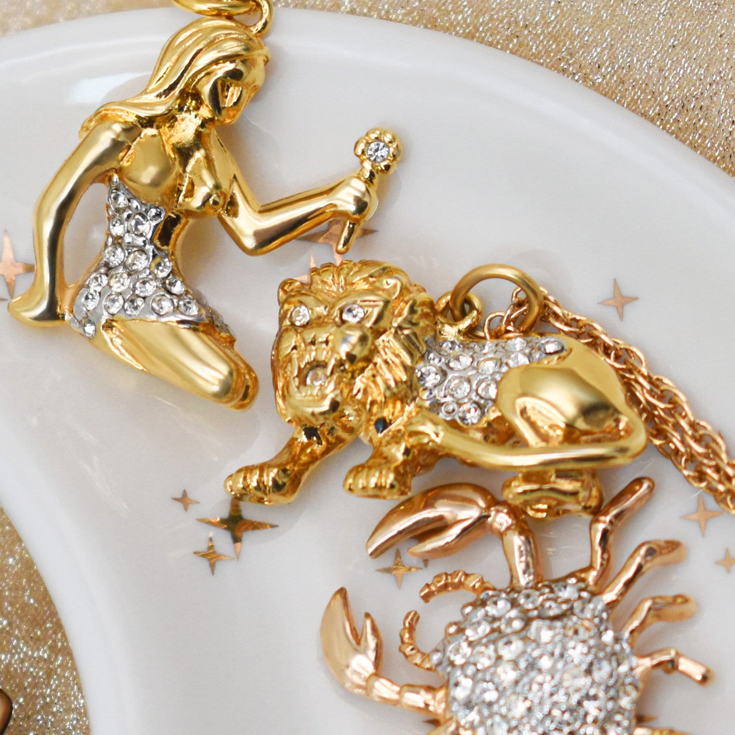 Vintage Gold Electroplated Zodiac Pendant Necklace with Austrian Crystals jewelry image 1