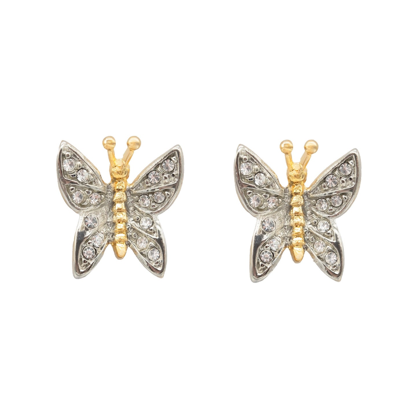 Vintage Clear Austrian Crystal Butterfly Post Earrings - Two-Tone Gold and Silver Plated jewelry image 1