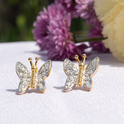 Vintage Clear Austrian Crystal Butterfly Post Earrings - Two-Tone Gold and Silver Plated jewelry image 1