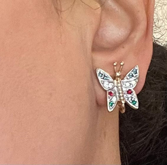 Vintage Butterfly Post Earrings with Multi-Color Austrian Crystals and Marcasite jewelry image 1