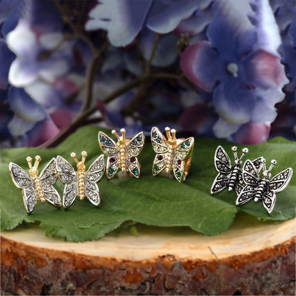 Vintage Clear Austrian Crystal Butterfly Post Earrings - Two-Tone Gold and Silver Plated jewelry image 1