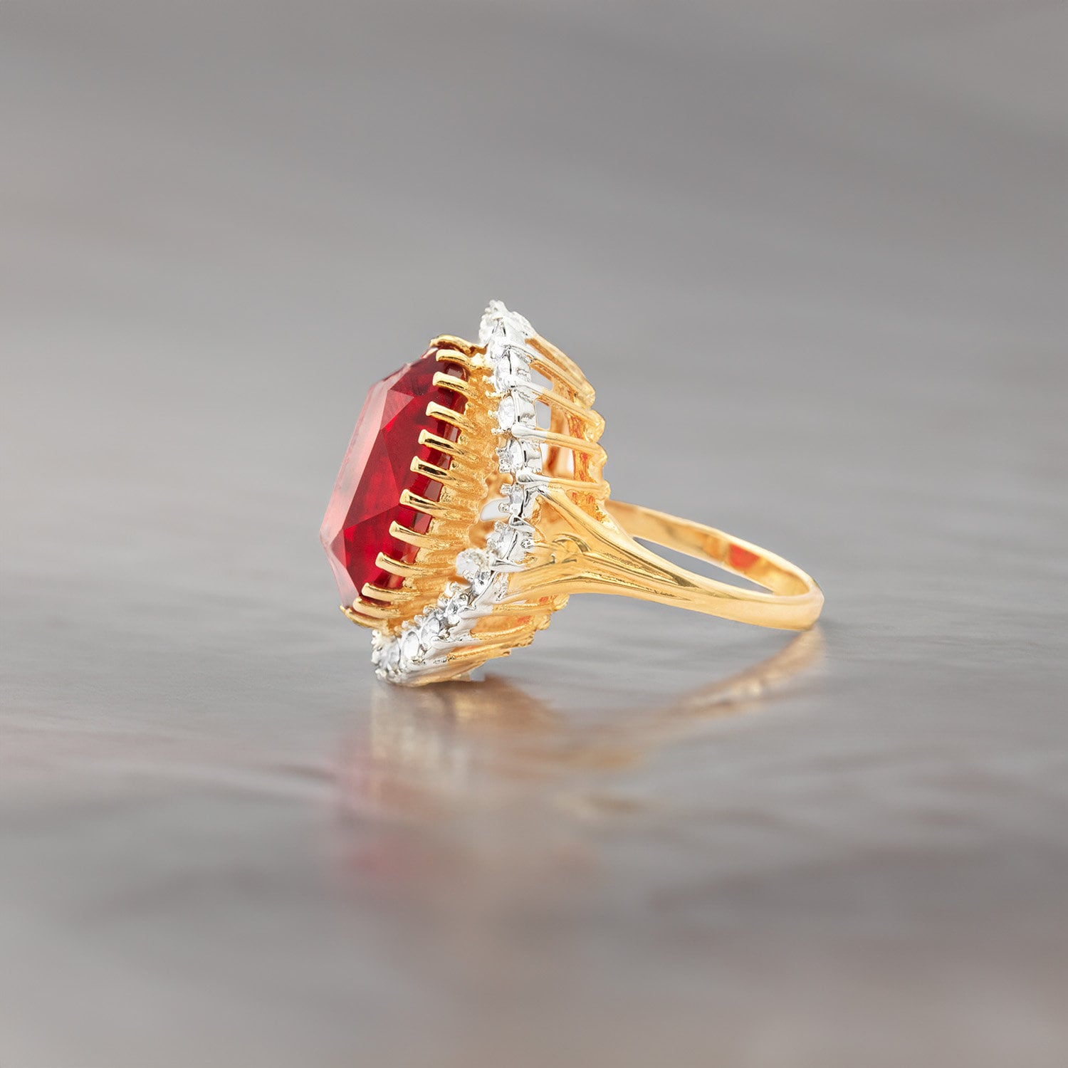 Vintage Ruby Red Austrian Crystal Cocktail Ring - 18k Gold Electroplated Statement Ring jewelry image 1