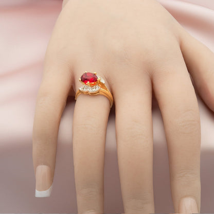 Vintage 1980s Pear Cut Ruby Crystal Ring with Austrian Crystal Accents – 18k Gold Electroplated jewelry image 1