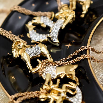 Vintage Gold Electroplated Zodiac Pendant Necklace with Austrian Crystals jewelry image 1