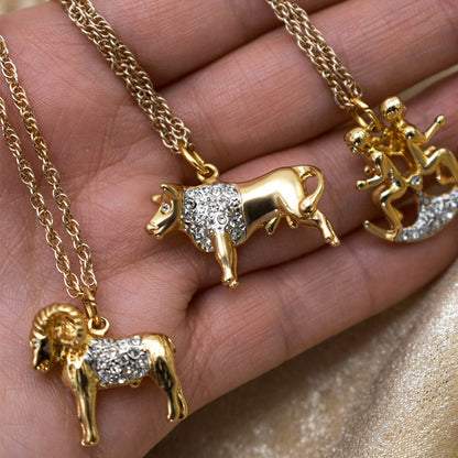 Vintage Gold Electroplated Zodiac Pendant Necklace with Austrian Crystals jewelry image 1