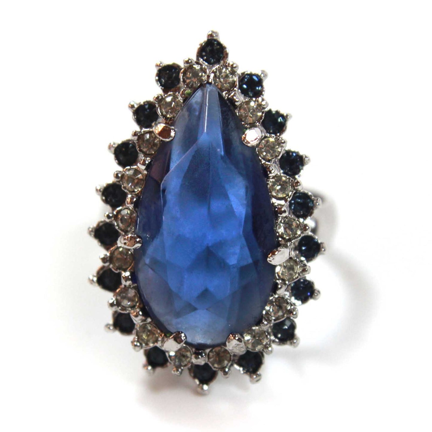 Vintage Teardrop Sapphire Austrian Crystal Cocktail Ring - 18k White Gold Electroplated jewelry image 1