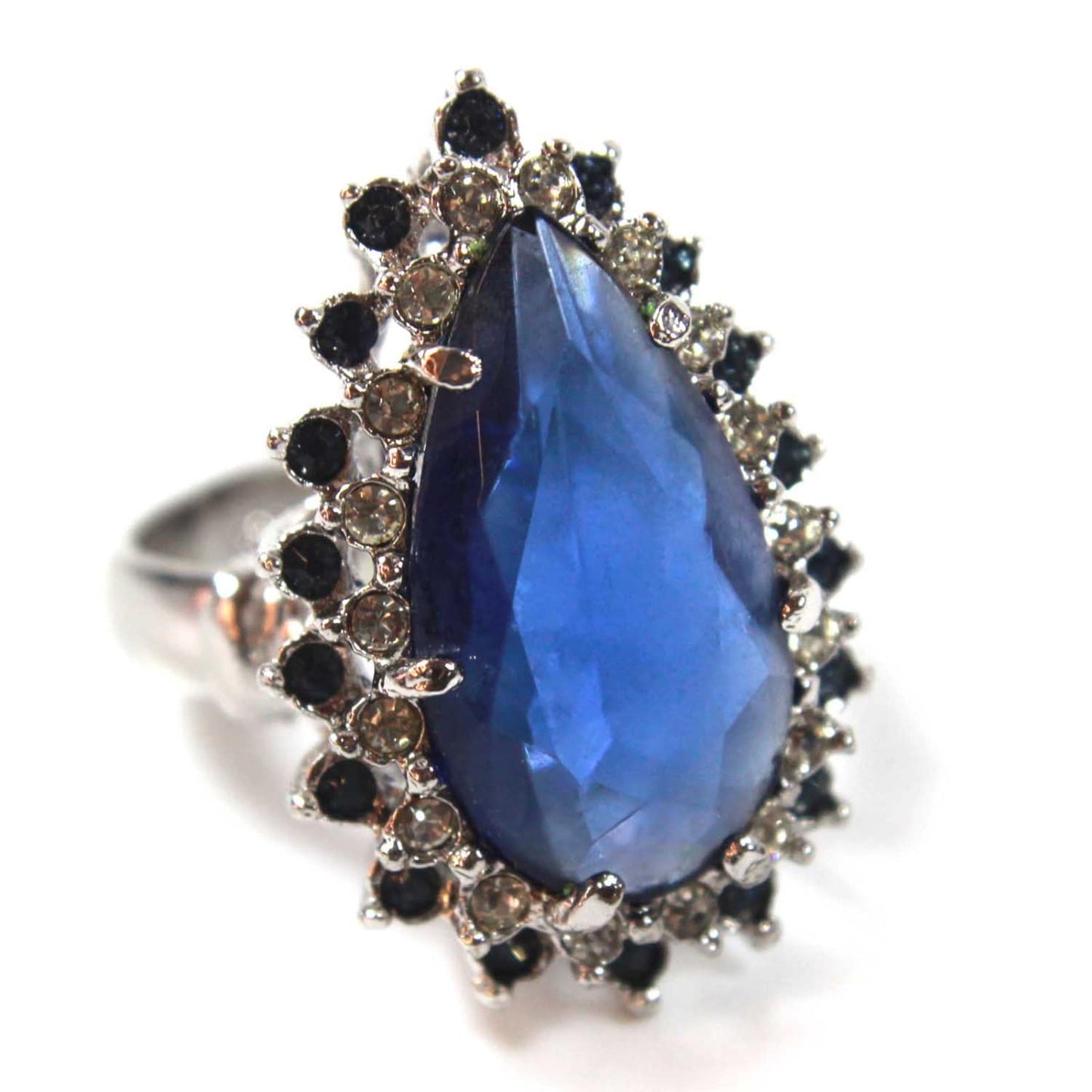 Vintage Teardrop Sapphire Austrian Crystal Cocktail Ring - 18k White Gold Electroplated jewelry image 1