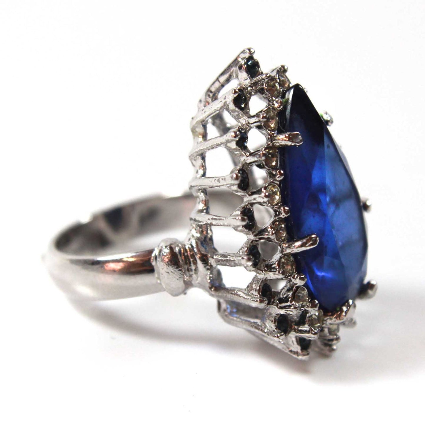 Vintage Teardrop Sapphire Austrian Crystal Cocktail Ring - 18k White Gold Electroplated jewelry image 1