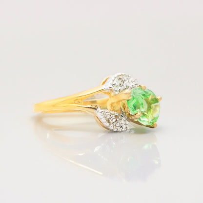 Vintage 1980s Pink Tourmaline Austrian Crystal Pear Cut Ring - 18k Gold Electroplated jewelry image 1