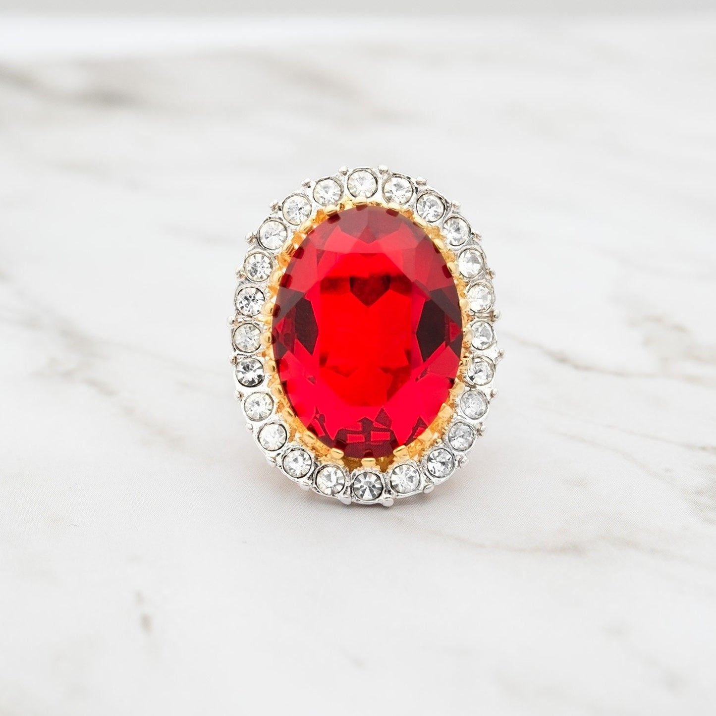 Vintage Ruby Red Austrian Crystal Cocktail Ring - 18k Gold Electroplated Statement Ring jewelry image 1