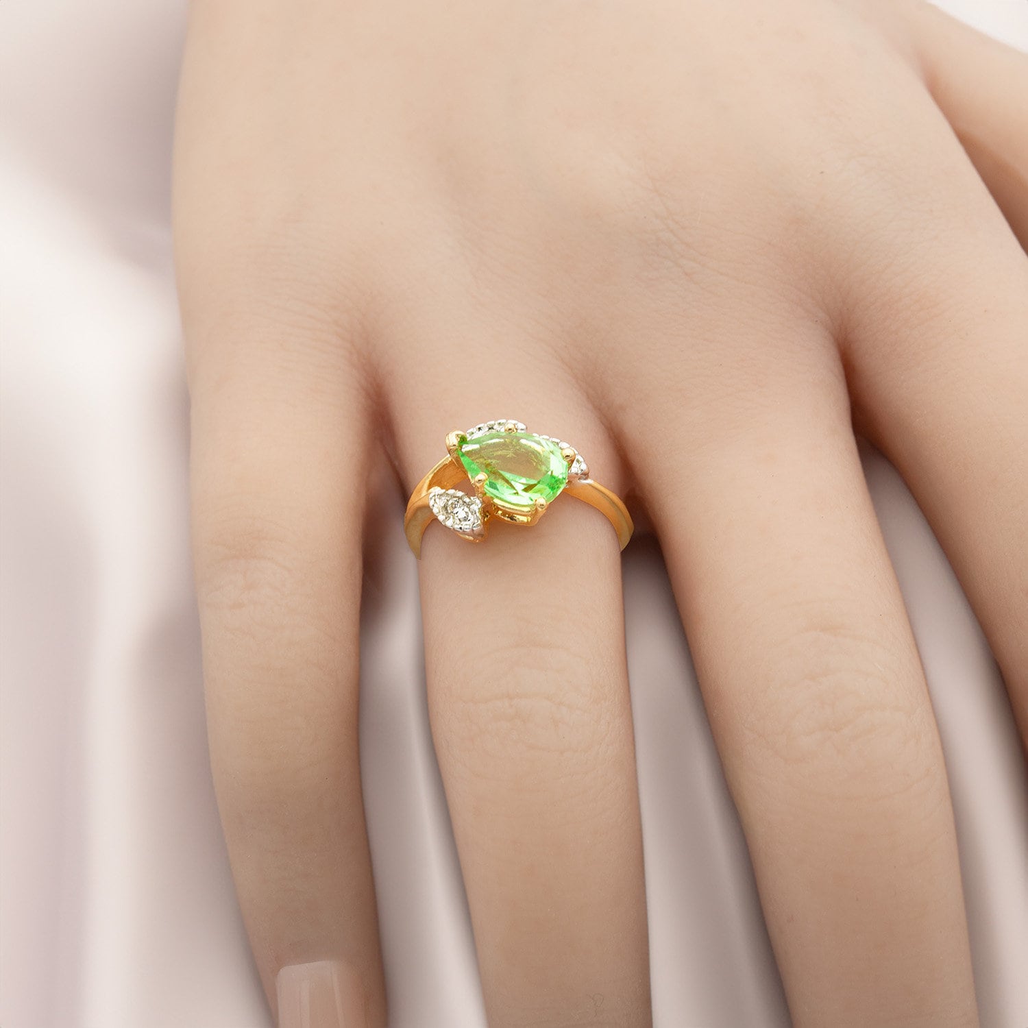 Vintage 1980s Pink Tourmaline Austrian Crystal Pear Cut Ring - 18k Gold Electroplated jewelry image 1