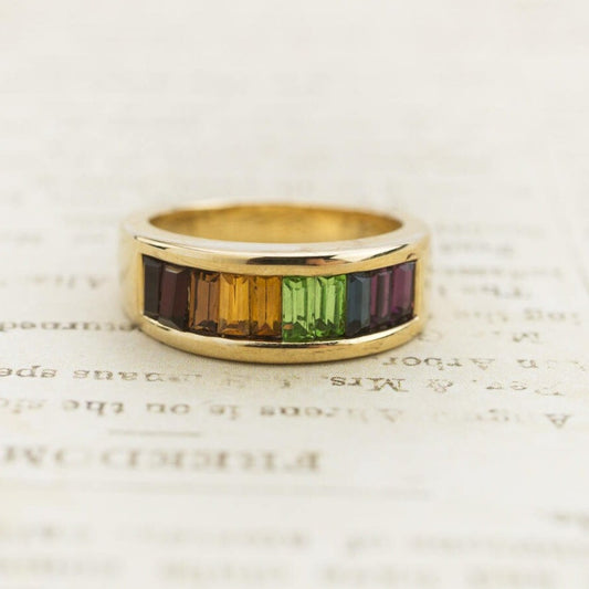 Vintage 1970s Rainbow Austrian Crystal Ring - 18k Yellow Gold Electroplated jewelry image 1