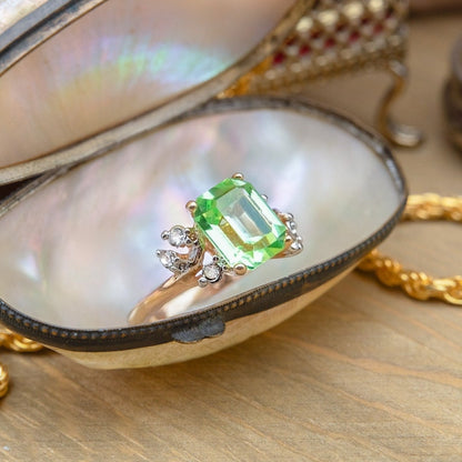Vintage 1980s Emerald Cut Peridot Austrian Crystal Ring – 18k Gold Electroplated jewelry image 1