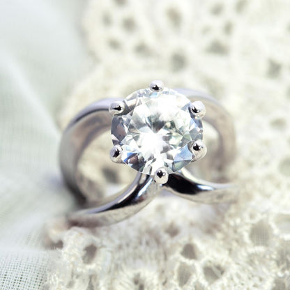 Vintage 1980s 8 ct. Marquise Cut AAAAA Cubic Zirconia Solitaire Ring – 18KT White Gold Electroplated jewelry image 1