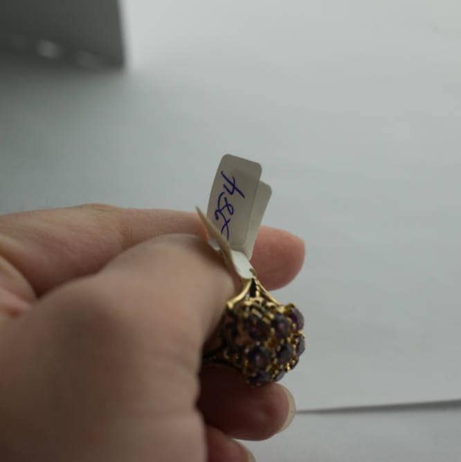 Vintage Amethyst Austrian Crystal Filigree Ring - 18k Gold Electroplated - Made in USA jewelry image 1