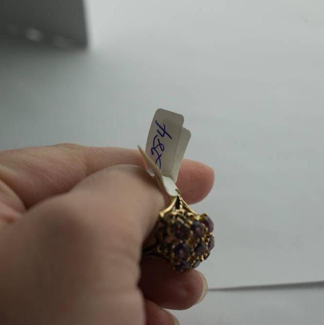 Vintage Amethyst Austrian Crystal Filigree Ring - 18k Gold Electroplated - Made in USA jewelry image 1