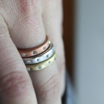 Vintage 1980s Brushed Oxidized Gold Stacking Band with Austrian Crystals - Made in USA jewelry image 1