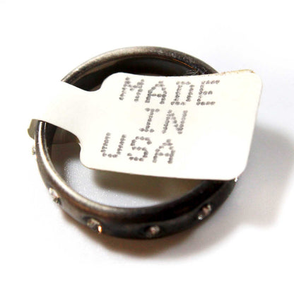Vintage 1980s Brushed Oxidized Gold Stacking Band with Austrian Crystals - Made in USA jewelry image 1