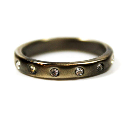 Vintage 1980s Brushed Oxidized Gold Stacking Band with Austrian Crystals - Made in USA jewelry image 1