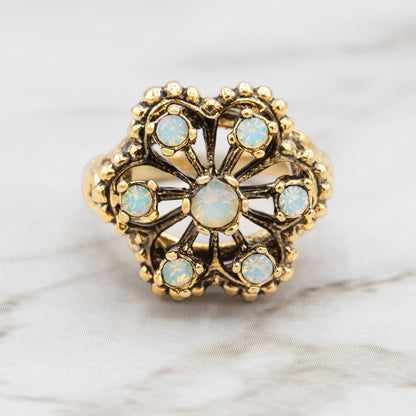 Vintage 1970s Filigree Ring with Pinfire Opals - 18k Gold Electroplated - Made in USA jewelry image 1