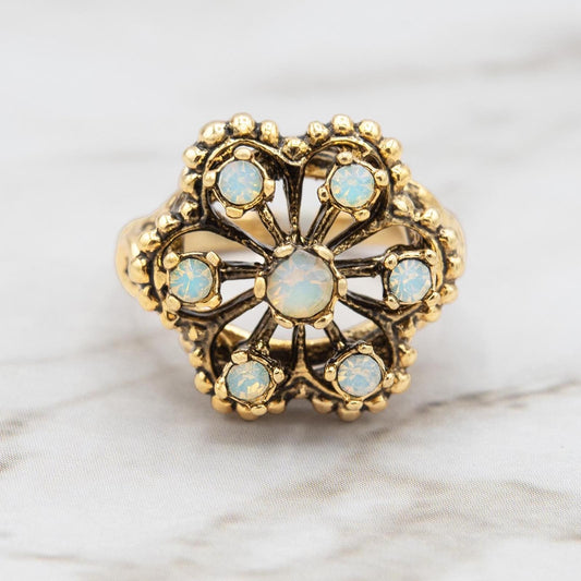 Vintage 1970s Filigree Ring with Pinfire Opals - 18k Gold Electroplated - Made in USA jewelry image 1