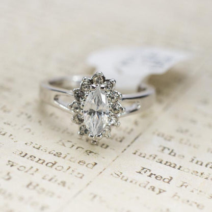 Vintage 1980s Clear Austrian Crystal Marquise Ring - 18kt White Gold Electroplated - Made in USA jewelry image 1