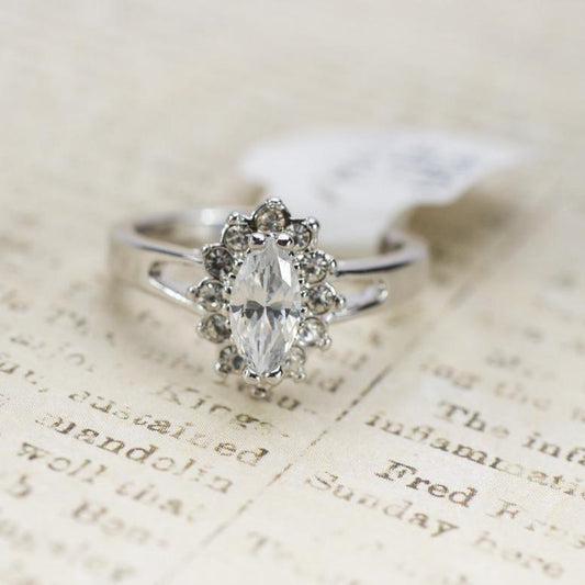 Vintage 1980s Clear Austrian Crystal Marquise Ring - 18kt White Gold Electroplated - Made in USA jewelry image 1