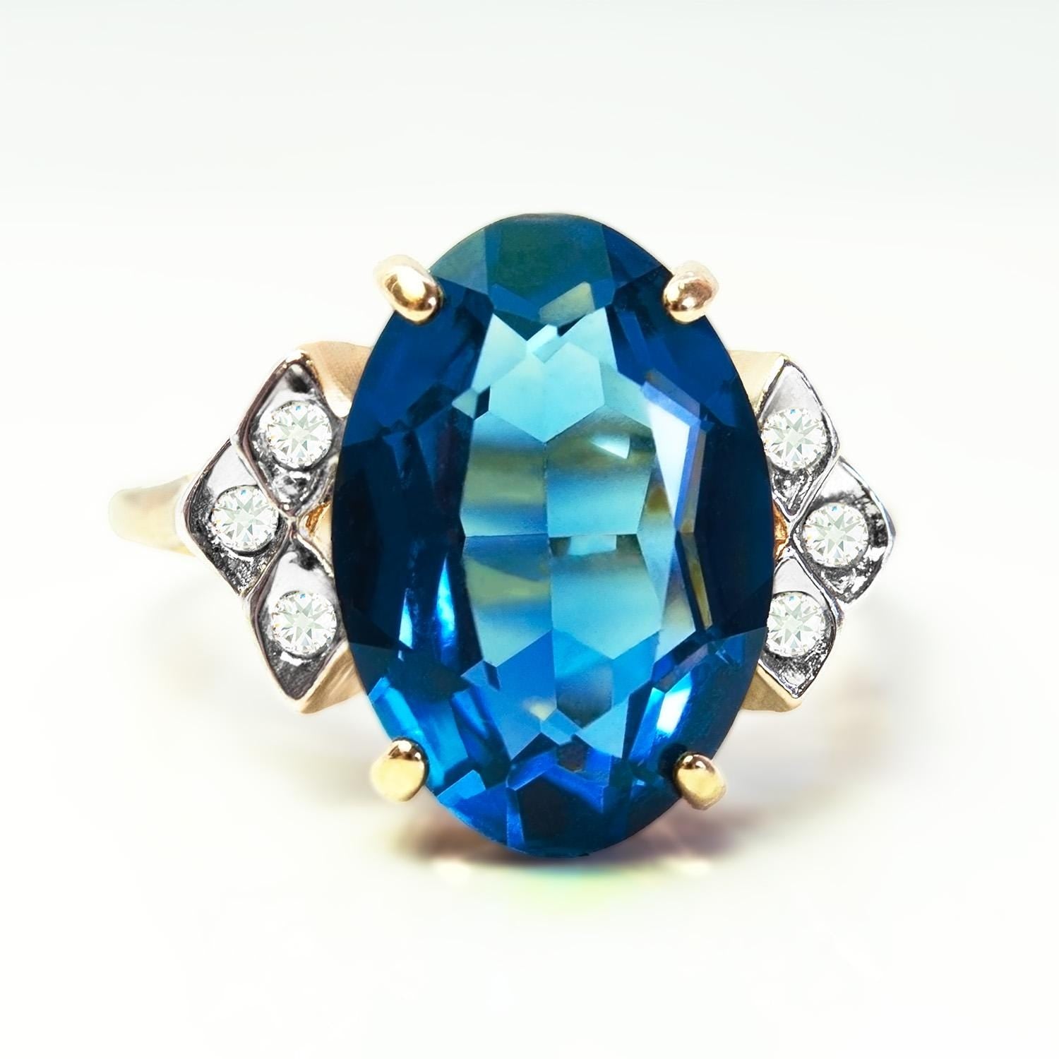 Vintage 1970s Sapphire Blue Austrian Crystal Cocktail Ring - 18k Gold Electroplated #R1928 jewelry image 1