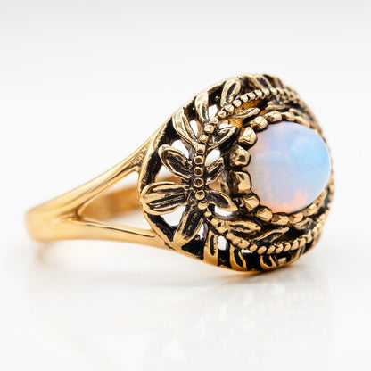 Vintage Pinfire Opal Cocktail Ring – 7x5mm Oval Cut, 18k HGE Gold Electroplated, Made in USA jewelry image 1
