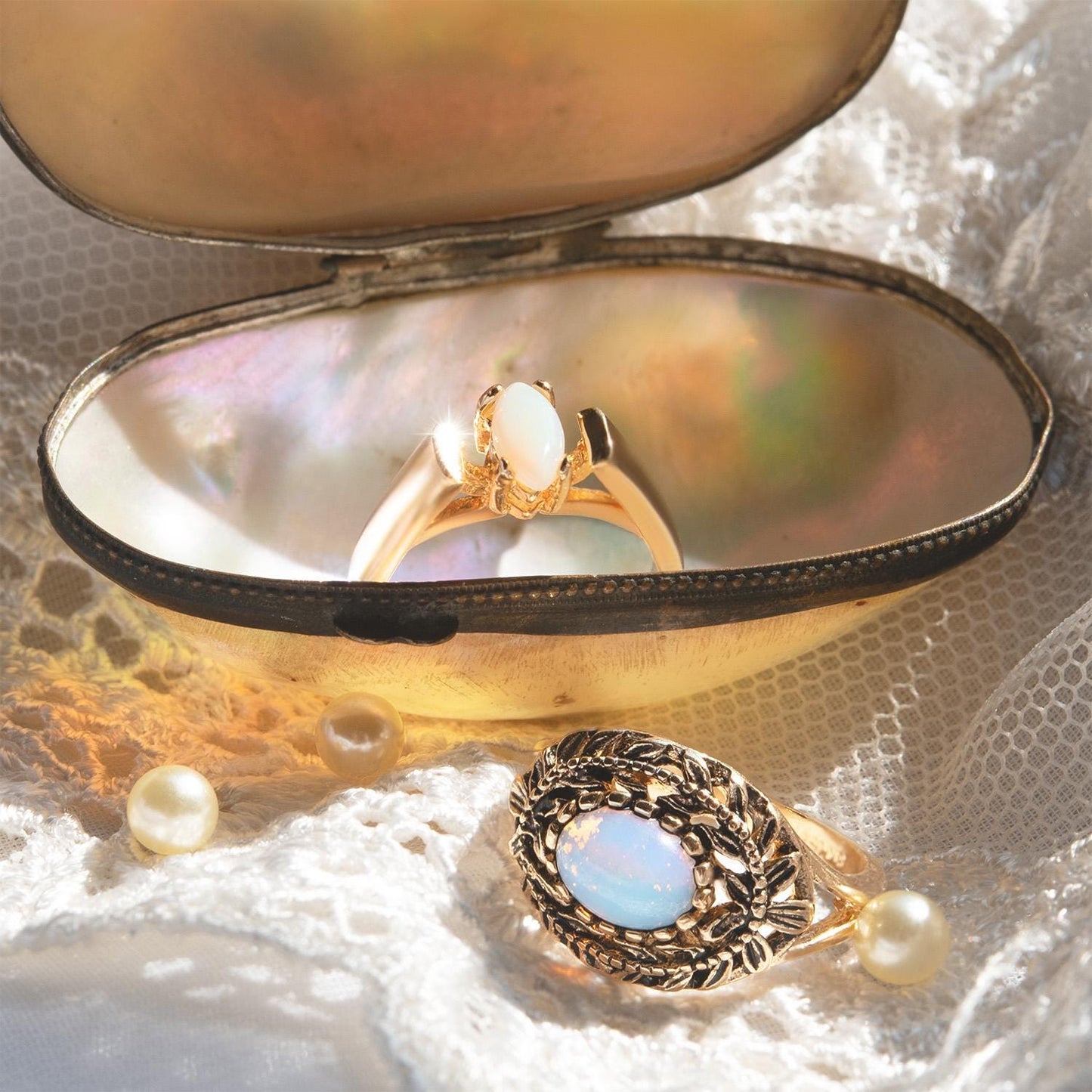 Vintage Pinfire Opal Cocktail Ring – 7x5mm Oval Cut, 18k HGE Gold Electroplated, Made in USA jewelry image 1