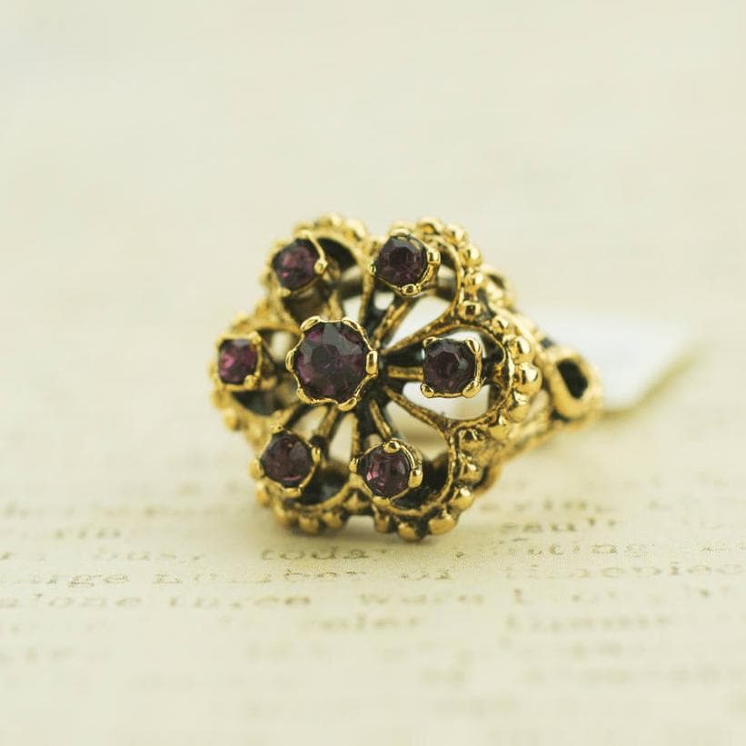 Vintage Amethyst Austrian Crystal Filigree Ring - 18k Gold Electroplated - Made in USA jewelry image 1