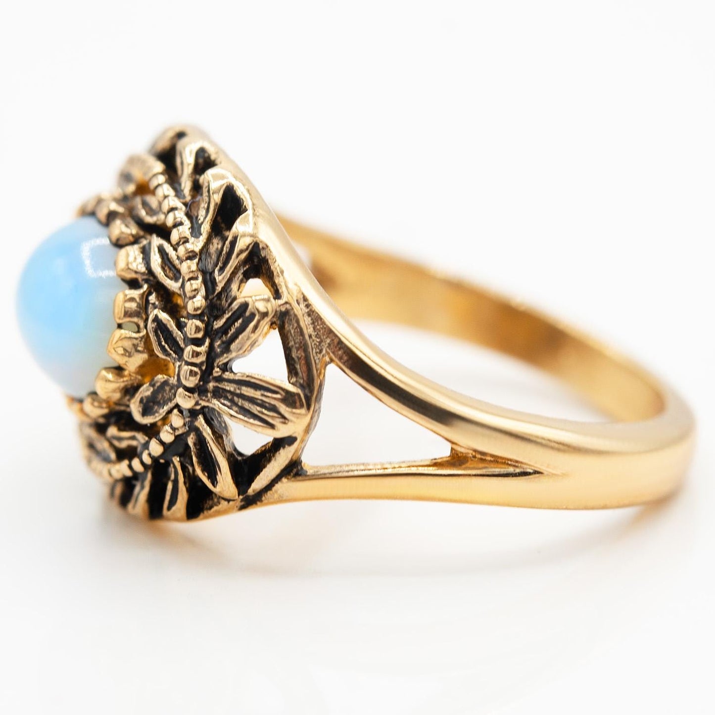 Vintage Pinfire Opal Cocktail Ring – 7x5mm Oval Cut, 18k HGE Gold Electroplated, Made in USA jewelry image 1